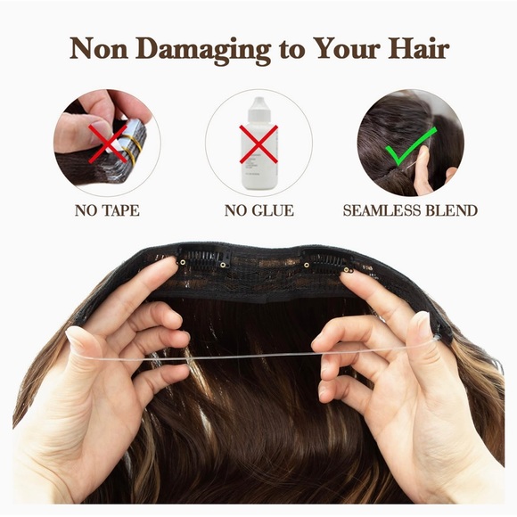 20” Invisible Hair Extensions Long Wavy Hair Extensions Dark Brown Synthetic - Picture 6 of 10